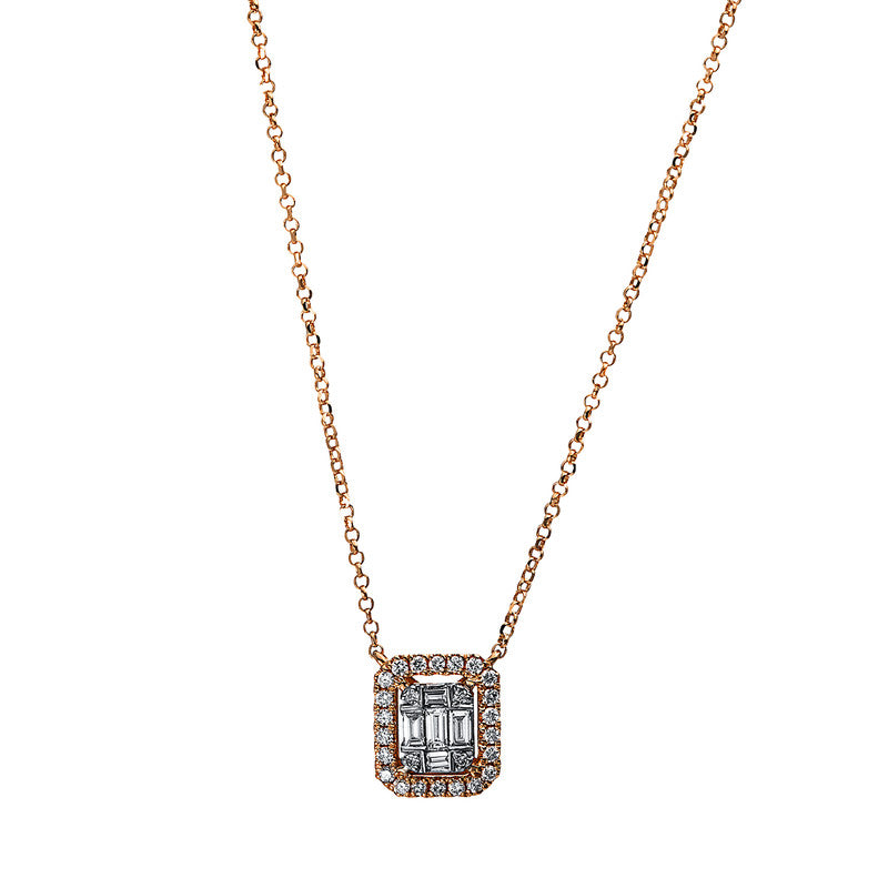 Collier 18 kt RG, 5 Bag. 0,11 ct, TW-si, 26 Brill. 0,13 ct, TW-si