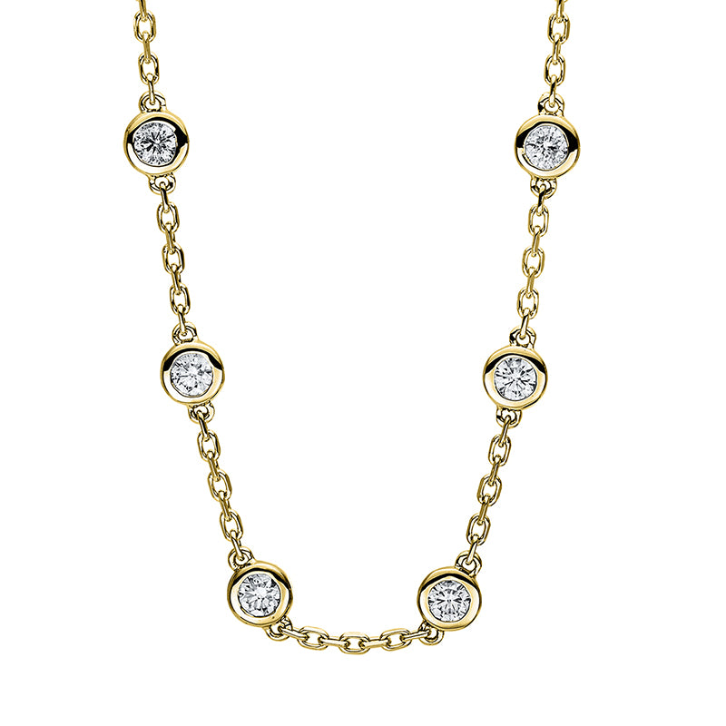 Collier 18 kt GG, mit ZÖ 45.7 cm + 48.3 cm, 23 Brill. 3,16 ct, TW-si