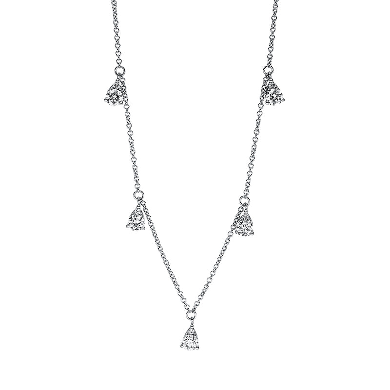 Collier 18 kt WG, mit ZÖ 30 cm + 33 cm, 5 Brill. 0,51 ct, TW-si, 5 Brill. 0,03 ct, TW-si
