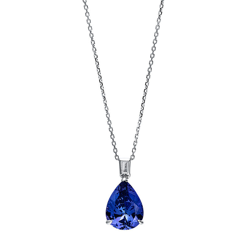 Collier 14 kt WG, mit Öse, 1 Bag. 0,06 ct, TW-si, 1 Tansanit 3,84 ct blau