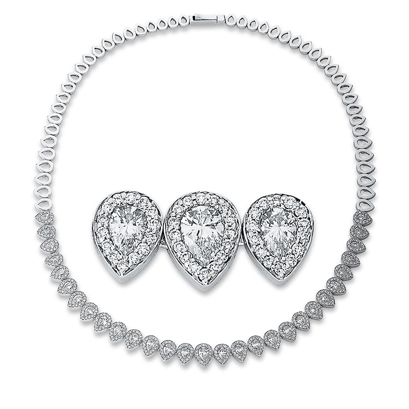 Collier 18 kt WG, 28 Tropfen 4,12 ct, TW-vsi, 1 Tropfen 0,30 ct, TW-vsi, 388 Brill. 2,03 ct, TW-vsi