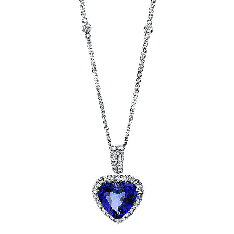 Collier 18 kt WG, mit ZÖ 40 cm + 43 cm, 40 Brill. 0,87 ct, TW-si, 1 Tansanit 6,30 ct blau