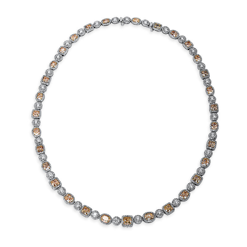 Collier 18 kt WG+GG, 15 Cushion 8,64 ct, 16 Oval 8,91 ct, gelb-vvs/vs, 1042 Brill. 9,25 ct, TW-vsi/si