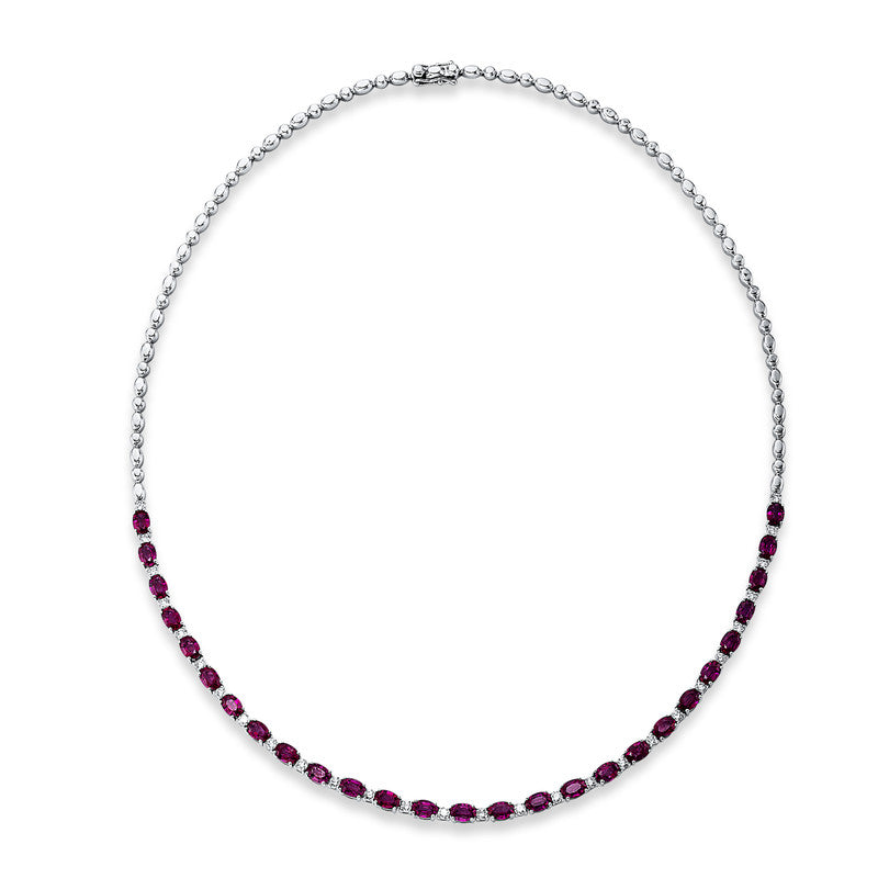 Collier 18 kt WG, 28 Brill. 1,18 ct, TW-si, 27 Rubine 10,26 ct rot
