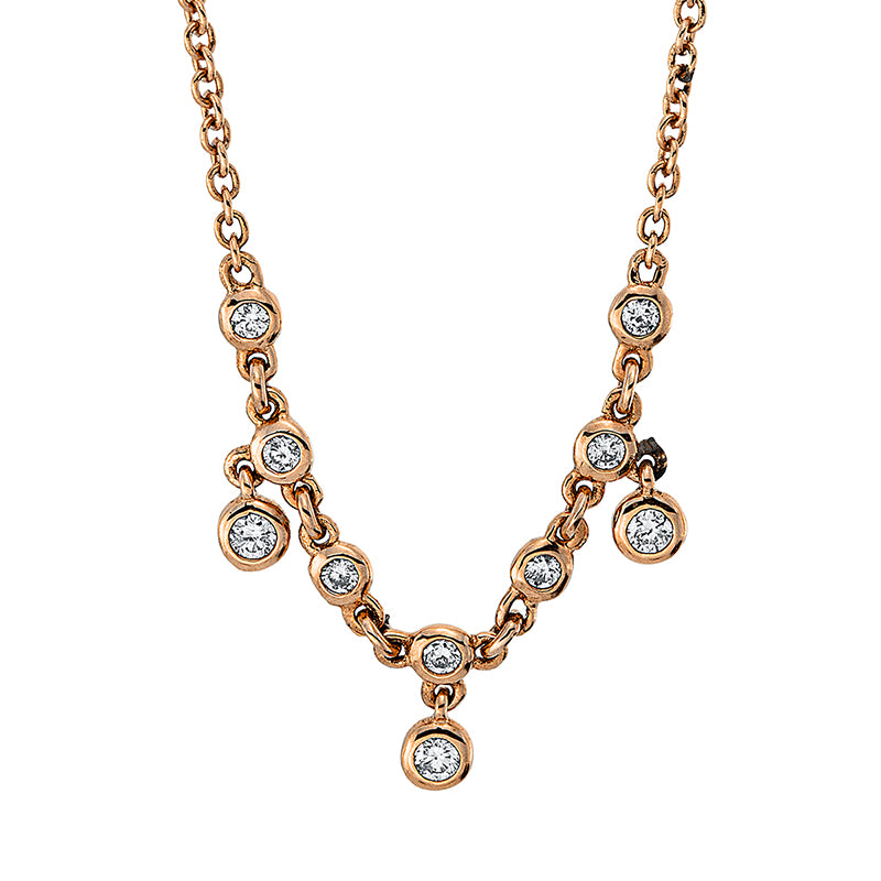 Collier 18 kt RG, mit ZÖ 40 cm, 10 Brill. 0,13 ct, TW-si