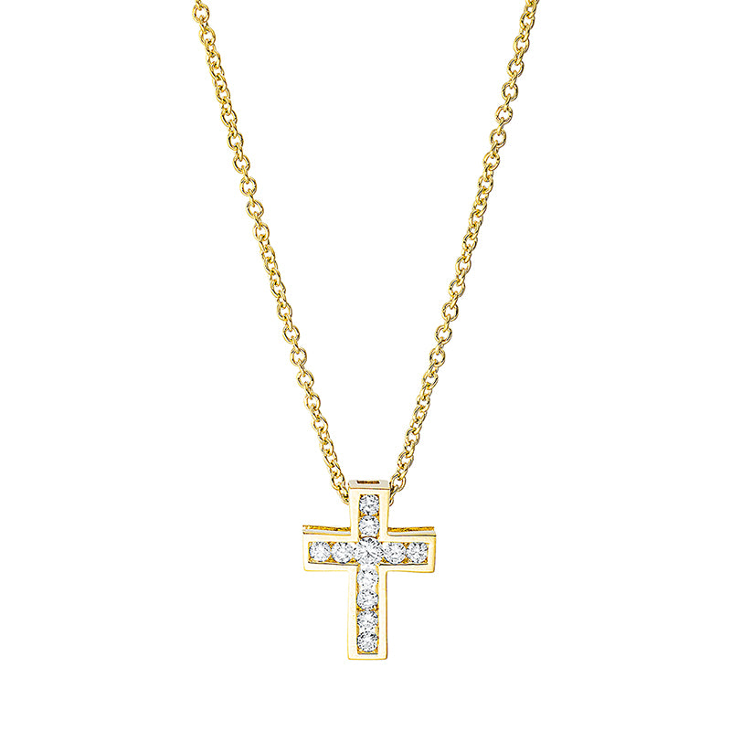 Collier 18 kt GG, mit ZÖ 40 cm, 1 Brill. 0,04 ct, TW-si, 10 Brill. 0,14 ct, TW-si