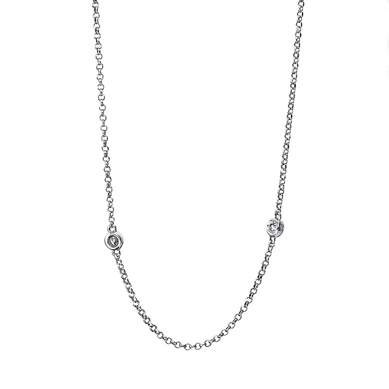 Collier 18 kt WG, mit ZÖ 38,1 cm + 40,6 cm, 8 Brill. 0,21 ct, TW-si