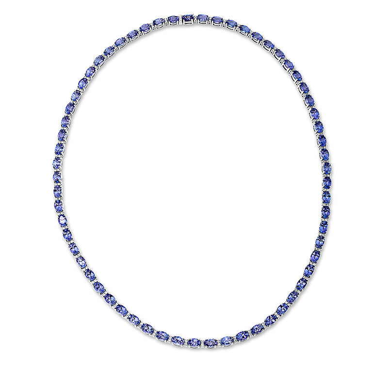 Collier 18 kt WG, 126 Brill. 1,41 ct, TW-si, 63 Tansanit 29,07 ct blau