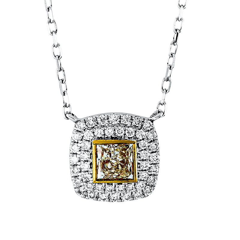 Collier 18 kt WG+GG, Länge variabel, 1 Princ. 0,38 ct, gelb-vsi, 44 Brill. 0,22 ct, TW-si