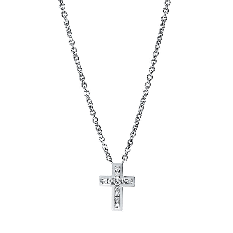 Collier 18 kt WG, mit ZÖ 40 cm, 11 Brill. 0,09 ct, TW-si