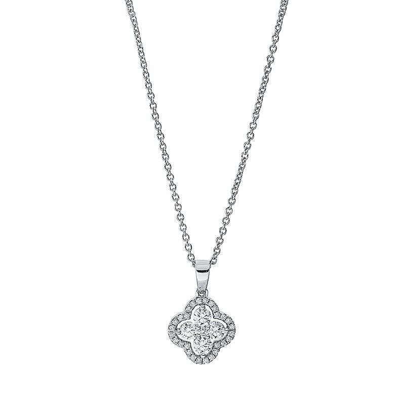 Collier 18 kt WG, mit ZÖ 40 cm, 4 Brill. 0,43 ct, TW-si, 29 Brill. 0,14 ct, TW-si