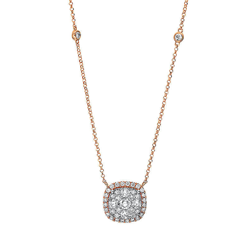 Collier 18 kt RG, Fassung rhodinie, 4 Brill. 0,25 ct, TW-si, 1 Brill. 0,13 ct, TW-si, 38 Brill. 0,40 ct, TW-si