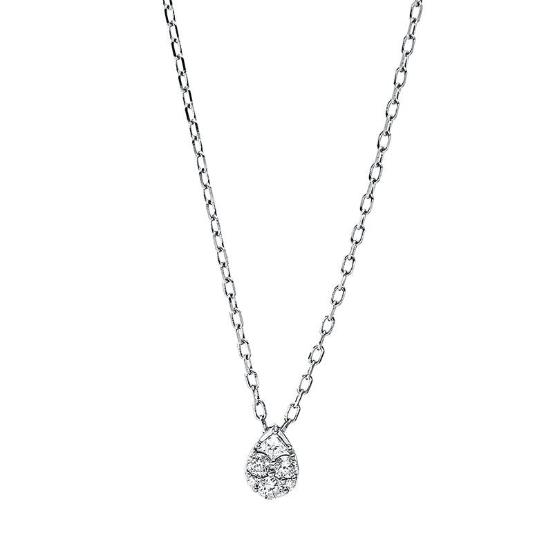 Collier 18 kt WG, mit ZÖ 40 cm + 43 cm, 2 Brill. 0,01 ct, TW-si, 1 Princ. 0,04 ct, TW-si, 3 Brill. 0,10 ct, TW-si