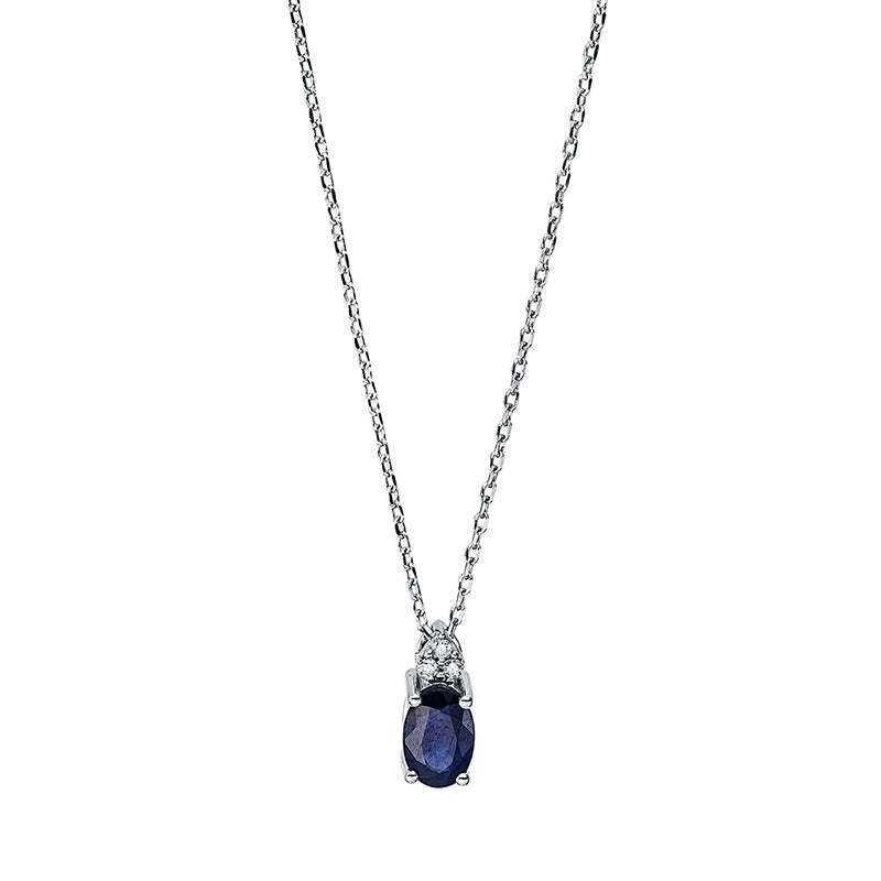 Collier 18 kt WG, 3 Brill. 0,02 ct, TW/W-si, 1 Saphir 0,67 ct blau