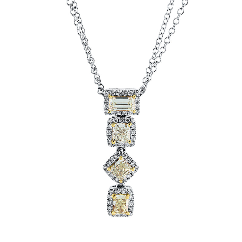 18 kt WG+GG, mit ZÖ 40 cm, 64 Brill. 0,27 ct, TW-vsi, 3 Radiant 0,80 ct, gelb, 1 Bag. 0,23 ct, gelb