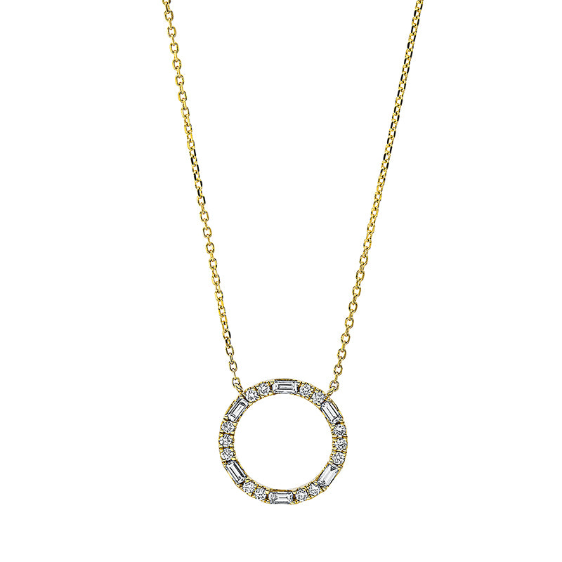 Collier 18 kt GG, mit ZÖ 42 cm, 6 Bag. 0,26 ct, TW-si, 14 Brill. 0,18 ct, TW-si
