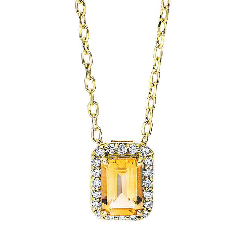 Collier 18 kt GG, mit ZÖ 40 cm + 43 cm, 20 Brill. 0,10 ct, TW-si, 1 Citrin 0,52 ct gelb