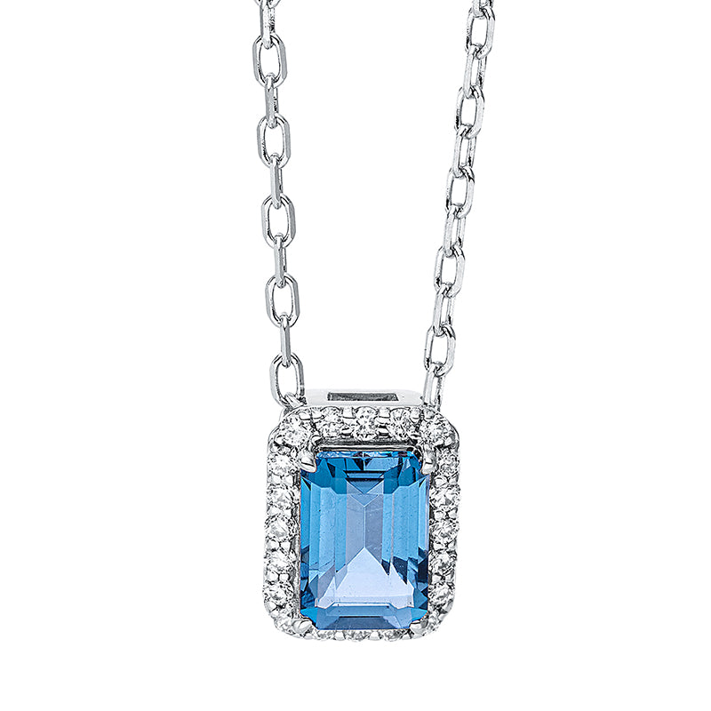 Collier 18 kt WG, mit ZÖ 40 cm + 43 cm, 20 Brill. 0,10 ct, TW-si, 1 Topas 0,68 ct Lond. blue