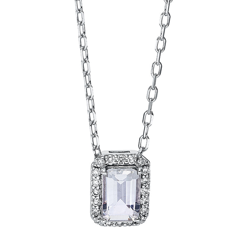 Collier 18 kt WG, mit ZÖ 40 cm + 43 cm, 20 Brill. 0,10 ct, TW-si, 1 Amethyst 0,48 ct grün