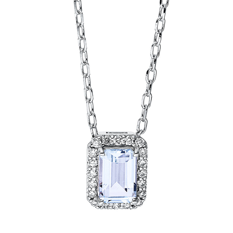Collier 18 kt WG, mit ZÖ 40cm + 43 cm, 20 Brill. 0,10 ct, TW-si, 1 Topas 0,63 ct sky blue