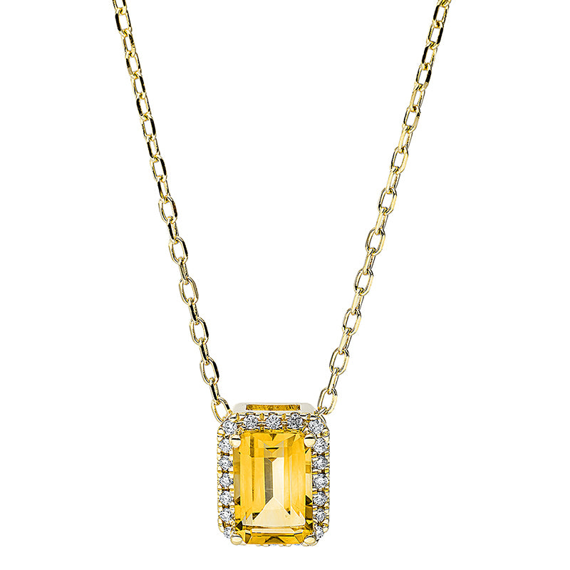 Collier 18 kt GG, mit ZÖ 40 cm + 43 cm, 20 Brill. 0,08 ct, TW-si, 1 Citrin 0,92 ct gelb