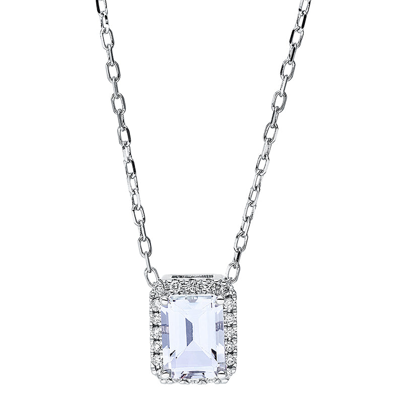 Collier 18 kt WG, mit ZÖ 40 cm + 43 cm, 20 Brill. 0,08 ct, TW-si, 1 Amethyst 0,89 ct grün