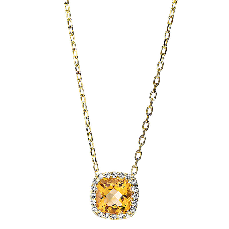 Collier 18 kt GG, mit ZÖ 40 cm + 43 cm, 20 Brill. 0,10 ct, TW-si, 1 Citrin 0,94 ct gelb