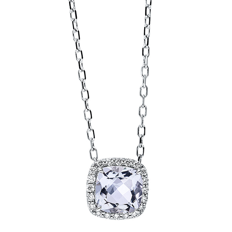 Collier 18 kt WG, mit ZÖ 40 cm + 43 cm, 20 Brill. 0,10 ct, TW-si, 1 Amethyst 0,94 ct grün