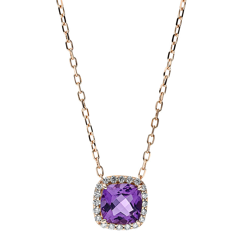 Collier 18 kt RG, 20 Brill. 0,10 ct, TW-si, 1 Amethyst 0,91 ct lila