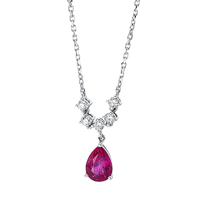Collier 18 kt WG, 5 Brill. 0,17 ct, TW-si, 1 Rubin 0,82 ct rot