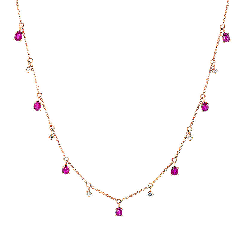 Collier 18 kt RG, 6 Brill. 0,16 ct, W-pi, 7 Rubine 1,53 ct rot