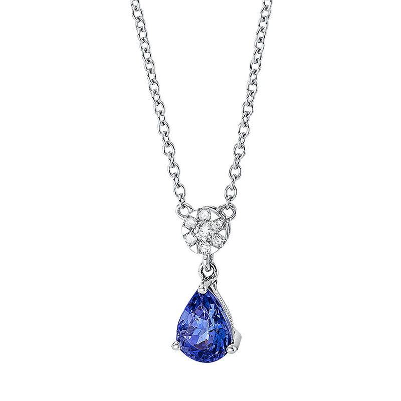 ABVERKAUF, Collier 18 kt WG, 6 Brill. 0,04 ct, TW-si, 1 Brill. 0,02 ct, TW-si, 1 Tansanit 0,91 ct blau