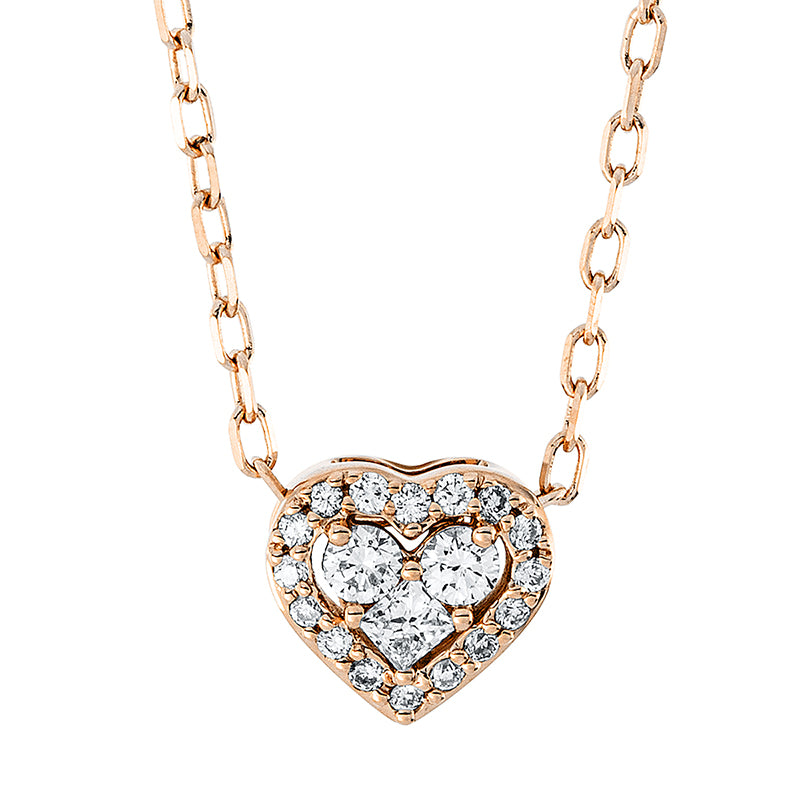 Collier 18 kt RG, mit ZÖ 40 cm + 43 cm, 2 Brill. 0,05 ct, TW-pi, 1 Princ. 0,04 ct, TW-si, 16 Brill. 0,05 ct, TW-pi