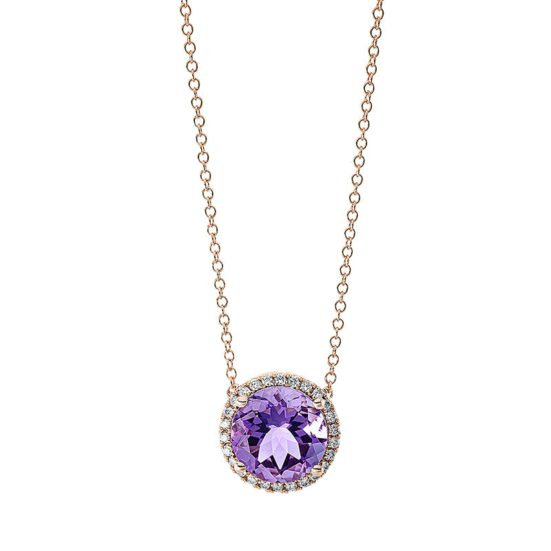 Collier 18 kt RG, 26 Brill. 0,14 ct, TW-si, 1 Amethyst 2,50 ct lila
