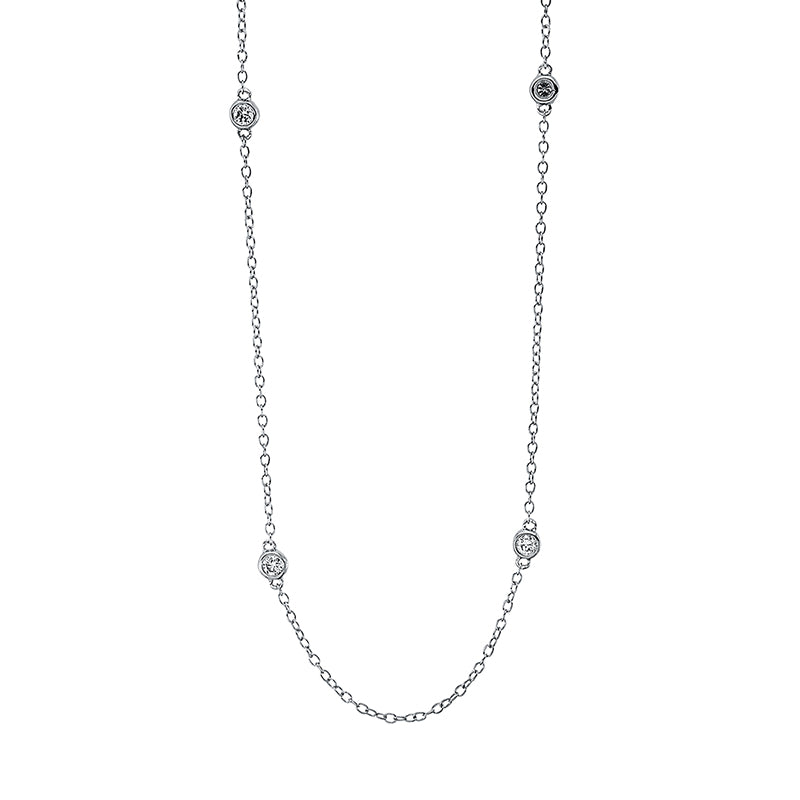 Collier 18 kt WG, mit ZÖ 38 cm + 41 cm, 4 Brill. 0,10 ct, TW-si