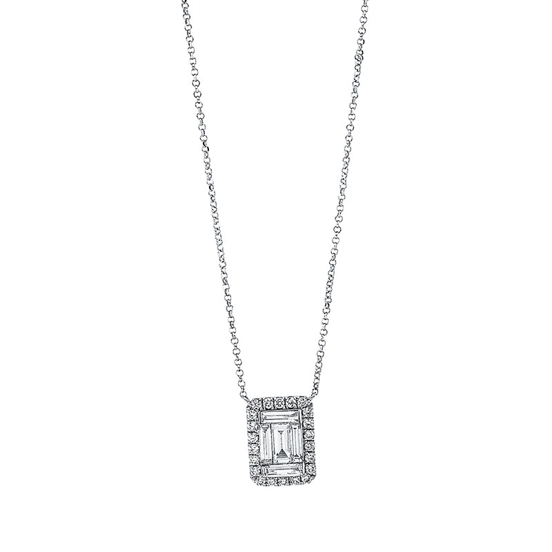 Collier 18 kt WG, mit ZÖ 38 cm + 40.6 cm, 5 Bag. 0,50 ct, TW-si, 22 Brill. 0,22 ct, TW-si
