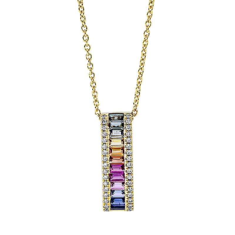 Collier 18 kt GG, mit ZÖ 40 cm, 34 Brill. 0,14 ct, TW-si, 12 Saphire 0,85 ct fancy