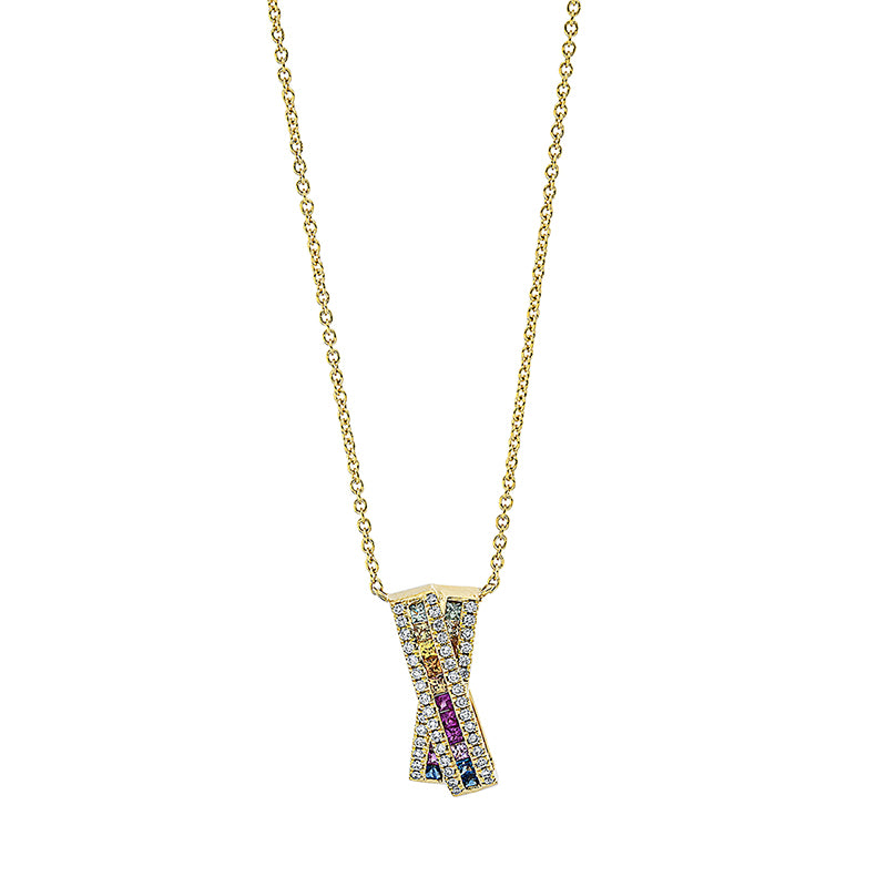 Collier 18 kt GG, mit ZÖ 40 cm, 44 Brill. 0,18 ct, TW-si, 17 Saphire 0,50 ct fancy