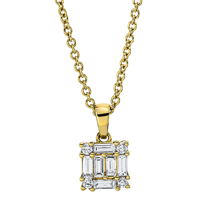 Collier 18 kt GG, mit ZÖ 40 cm, 6 Bag. 0,25 ct, TW-si, 4 Brill. 0,06 ct, TW-si