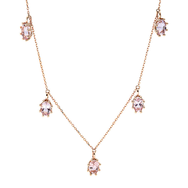 Collier 18 kt RG, mit ZÖ 40 cm, 7 Morganit 2,80 ct rosa