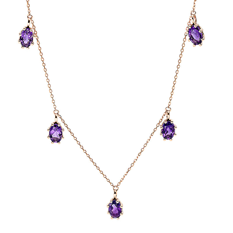 Collier 18 kt RG, mit ZÖ 40 cm, 7 Amethyste 3,08 ct lila
