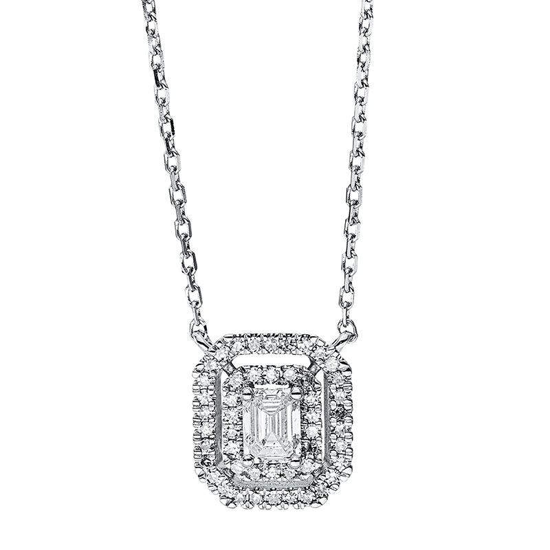 Collier 18 kt WG, mit ZÖ 40 cm + 42 cm, 1 Sm.schliff 0,21 ct, TW-si, 48 Dia. 0,08 ct, TW-si