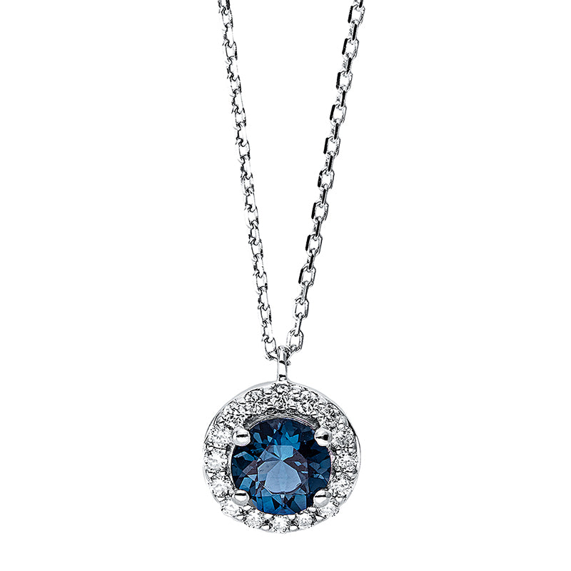 Collier 18 kt WG, mit ZÖ 40 cm + 42 cm, 16 Brill. 0,10 ct, TW-si, 1 Topas 0,60 ct Lond. blue
