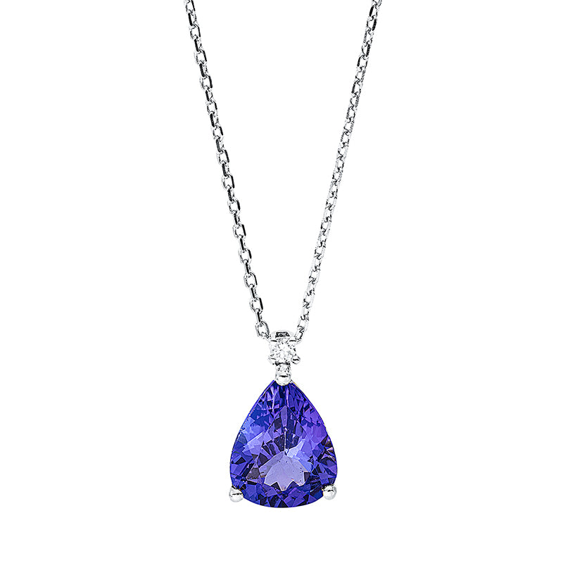 Collier 18 kt WG, mit ZÖ 40 cm + 42 cm, 2 Brill. 0,02 ct, TW-si, 1 Tansanit 1,30 ct blau