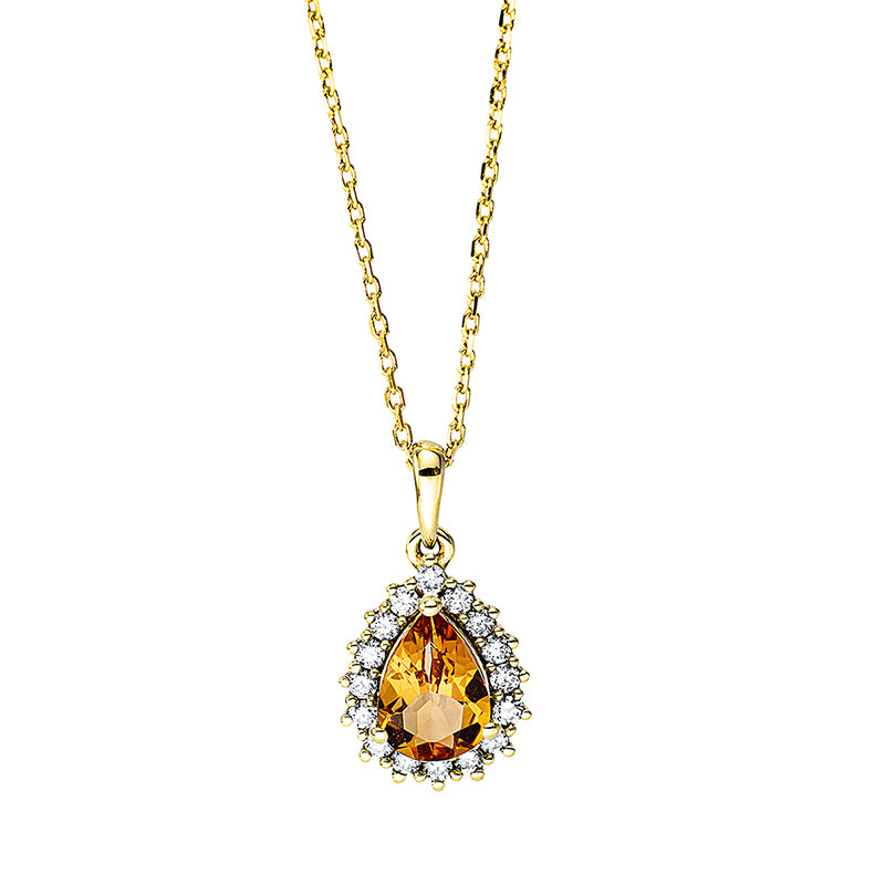 Collier 18 kt GG, mit ZÖ 40 cm + 42 cm, 16 Brill. 0,16 ct, TW-si, 1 Citrin 0,62 ct gelb