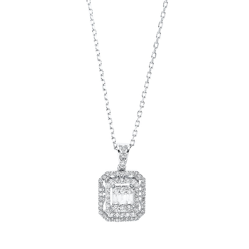 Collier 18 kt WG, mit Öse, 3 Bag. 0,09 ct, TW-si, 65 Brill. 0,35 ct, TW-si