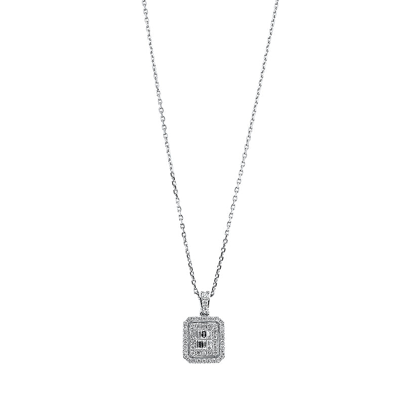 Collier 18 kt WG, mit Öse, 6 Bag. 0,08 ct, F-si, 51 Brill. 0,24 ct, F-si