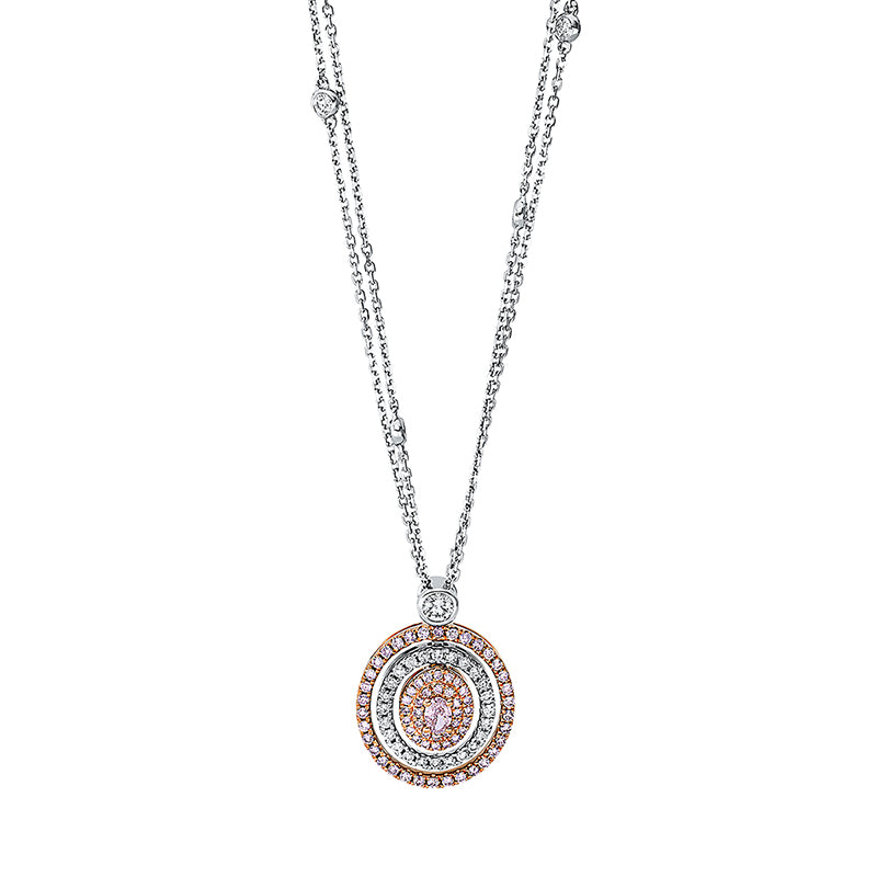 Collier 18 kt WG+RG, mit ZÖ, 29 Brill. 0,37 ct, TW-si, 1 Oval 0,14 ct, 66 Brill. 0,35 ct, pink