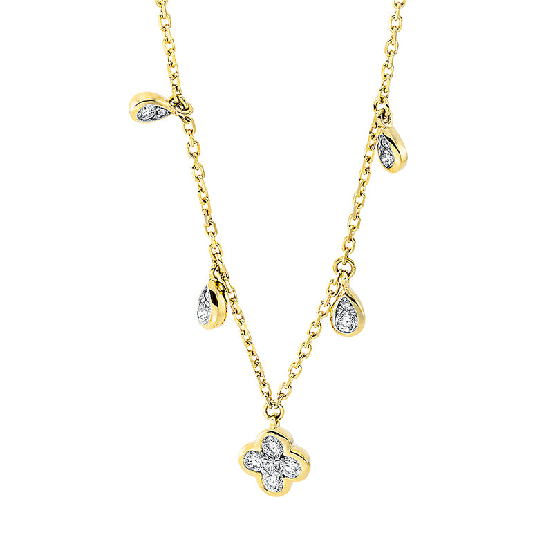 Collier 18 kt GG, mit ZÖ 40 cm + 43 cm, 3 Brill. 0,05 ct, TW-si, 2 Brill. 0,07 ct, TW-si, 4 Brill. 0,16 ct, TW-si, 4 Brill. 0,01 ct, TW-si