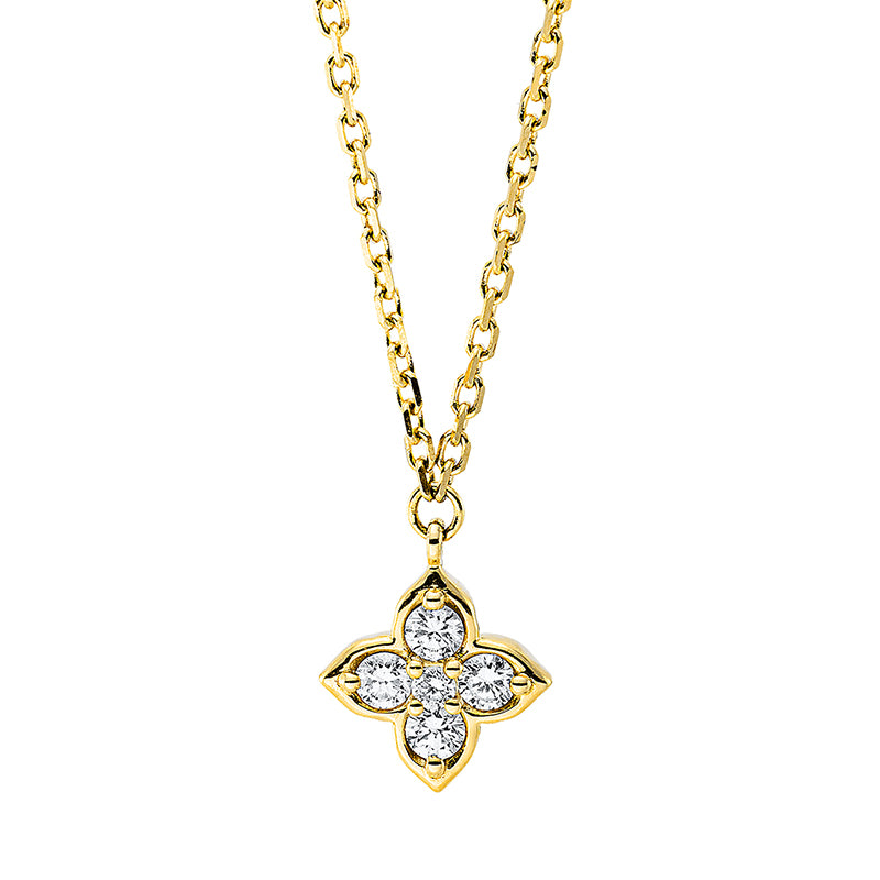 Collier 18 kt GG, mit ZÖ 41 cm + 43 cm, 1 Brill. 0,02 ct, TW-si, 4 Brill. 0,16 ct, TW-si